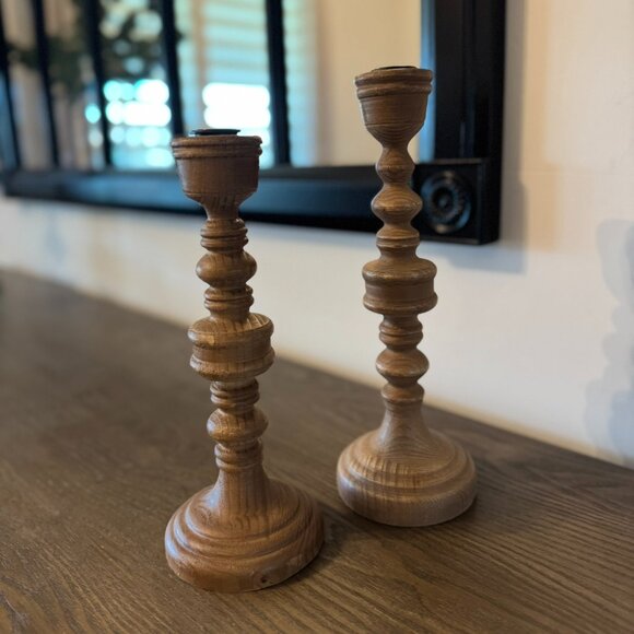 Rustic Wooden Candlestick Holders – Farmhouse Flair set of 2 - Picture 2 of 3